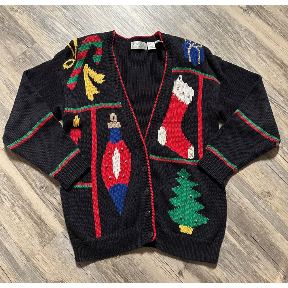 Vtg Colter Bay Christmas Sweater Button Holiday 1990's Mom Grandma Tree Stocking